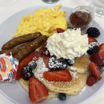 Hideout Cafe - Ricotta pancakes with sausage and eggs - Breakfast & Brunch Near Me - Woodland Hills, California