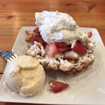 Endless Summer Sweets - Regular funnel cake with strawberries and a scoop of vanilla ice cream - Desserts Near Me - Berkeley, California Endless Summer Sweets - Regular funnel cake with strawberries and a scoop of vanilla ice cream - Desserts Near Me - Berkeley, California