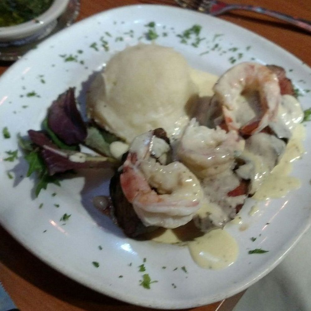 Puerto La Boca - Picanha with Roquefort Cream Cheese Sauce, Tiger Shrimp, and Mashed Potatoes - Steakhouses Near Me - San Diego, California Puerto La Boca - Picanha with Roquefort Cream Cheese Sauce, Tiger Shrimp, and Mashed Potatoes - Steakhouses Near Me - San Diego, California