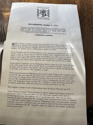 Menu photo 7 Christiana Campbell's Tavern Williamsburg, VA