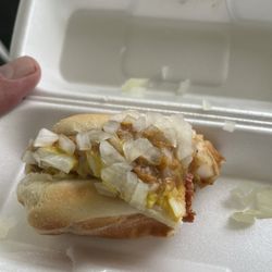 Telway Hamburgers - What's left of my Coney with extra onions!!!