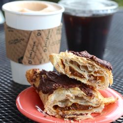 MoonWink's Cafe - Inside of Pumpkin Chocolate Turnover ($4, not good), Chaider ($5.25, tastes like apple juice), Cold Pressed Coffee ($3.85, good)