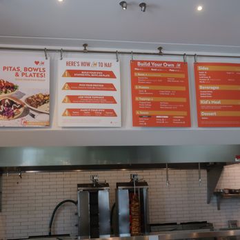 Naf Naf Grill - Menu board, circa Aug 2024. - Middle Eastern Near Me - Lincolnshire, Illinois