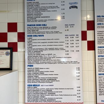 Dixie Chili - the menu and prices of the restaurant - Desserts Near Me - Erlanger, Kentucky