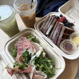 Prosciutto Arugula toast and Ube toast Prosciutto Arugula toast and Ube toast