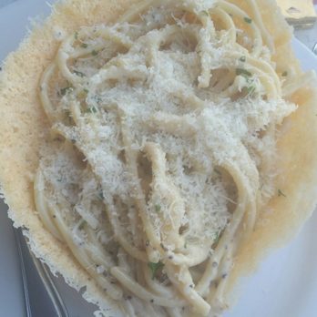 Carlucci's Waterfront - Bucatini Cacio Pepe served in a baked cheese bowl - Seafood Near Me - Mount Laurel, New Jersey