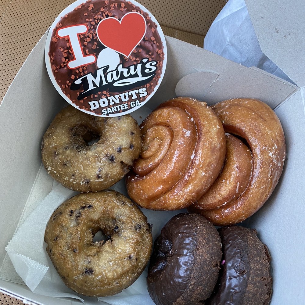 Mary's Donuts - Cinnamon Buns, Blueberry Glazed, double chocolate - Donuts Near Me - Santee, California Mary's Donuts - Cinnamon Buns, Blueberry Glazed, double chocolate - Donuts Near Me - Santee, California