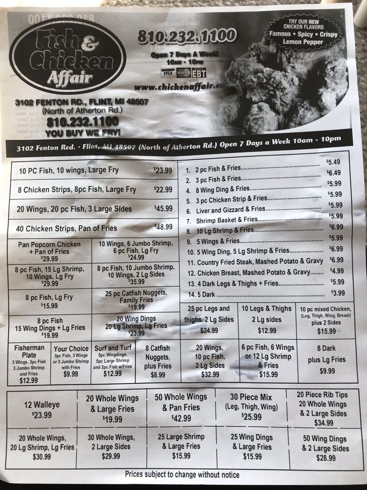 FISH & CHICKEN AFFAIR Updated October 2024 3102 Fenton Rd, Flint