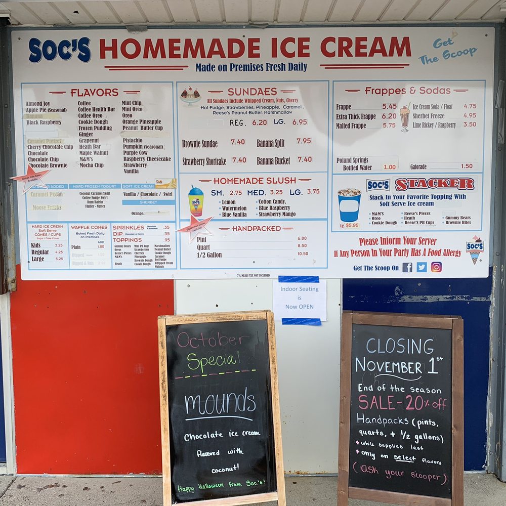 Soc's Ice Cream - Exterior/Outside- Menu - Ice Cream & Frozen Yogurt Near Me - Saugus, Massachusetts