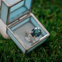 Marion's Jewelry - 9ct London Blue Topaz and Diamond Ring set in 18k White Gold