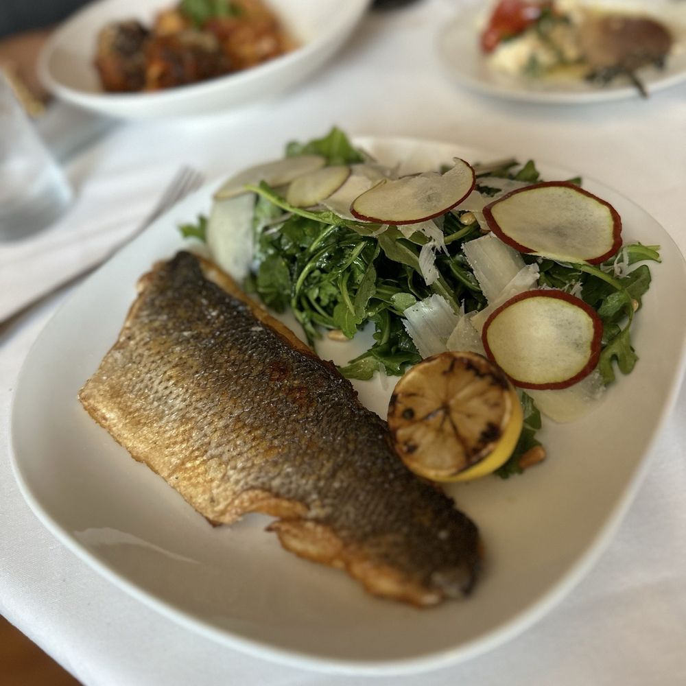 Brossa's Cibo e Vino - Branzino with a arugula side salad - Italian Near Me - Brenham, Texas Brossa's Cibo e Vino - Branzino with a arugula side salad - Italian Near Me - Brenham, Texas