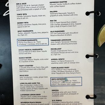 Tom's Watch Bar - Cocktail menu - July 2025 - Sports Bars Near Me - Houston, Texas
