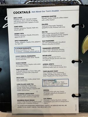 Menu photo 3 Tom's Watch Bar Houston, TX