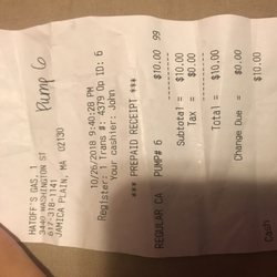 The receipt for the $10 cash I paid to pump gas