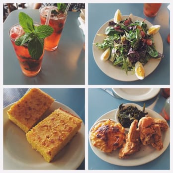 High Hat Cafe - strawberry mint lemonade, baby greens with buttermilk dressing, fried chicken, mac and cheese and greens, fresh hot cornbread. - Southern Near Me - New Orleans, Louisiana