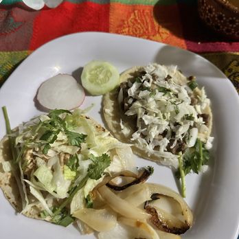 Teresa’s Tacos - Chicken taco (left) and steak taco (right) both very yummy definitely could've ordered 20 more steak tacos - Tacos Near Me - Punta de Mita, NAY
