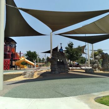 Stanton Central Park - The train playground and the parkour area with nets - Skate Parks Near Me - Stanton, California