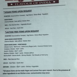 Tajmahal Flavor of India - Vegan menu and lactose free menu