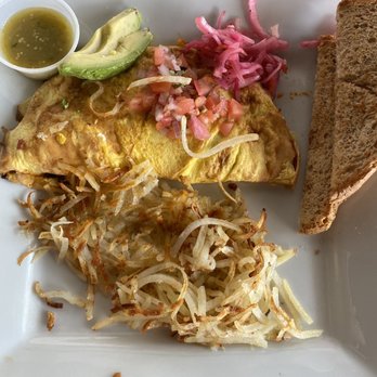 The Waffle Taco - Mexican Sunrise Omelette, comes with Toast, and Hash-browns. The verde is excellent and the habanero salad is not over powering. - Breakfast & Brunch Near Me - Antioch, Tennessee The Waffle Taco - Mexican Sunrise Omelette, comes with Toast, and Hash-browns. The verde is excellent and the habanero salad is not over powering. - Breakfast & Brunch Near Me - Antioch, Tennessee