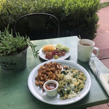 Flower Farm Cafe - spinach and mushroom scramble with feta cheese - Coffee & Tea Near Me - Loomis, California