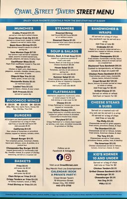 Menu photo 1 Crawl Street Tavern Ocean City, MD