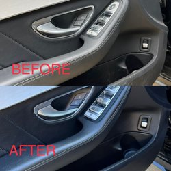 Beast Detailing - Before/After Steam Cleaning Mercedes C300 Interior Door Panel.