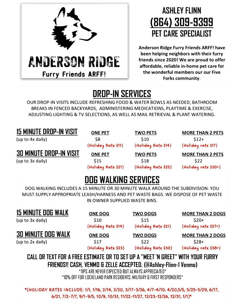 ANDERSON RIDGE FURRY FRIENDS ARFF Request a Quote Simpsonville