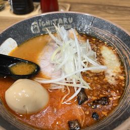 Garlic Bomb Ramen with boiled egg and extra meat level 3