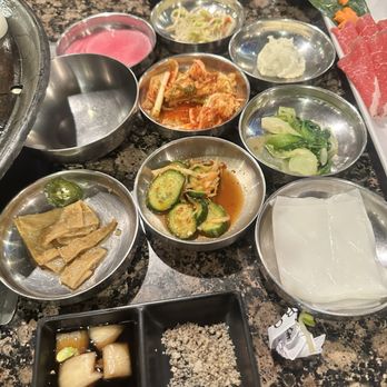 Shilla Korean BBQ & Restaurant - Banchan (all delicious) and dipping sauce/salt and pepper - Korean Near Me - Gardena, California Shilla Korean BBQ & Restaurant - Banchan (all delicious) and dipping sauce/salt and pepper - Korean Near Me - Gardena, California