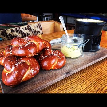 Tower 12 - Sea Salt Soft Pretzel Knots w/ house cheese fondue and Dijon mustard! - Bars Near Me - Hermosa Beach, California Tower 12 - Sea Salt Soft Pretzel Knots w/ house cheese fondue and Dijon mustard! - Bars Near Me - Hermosa Beach, California