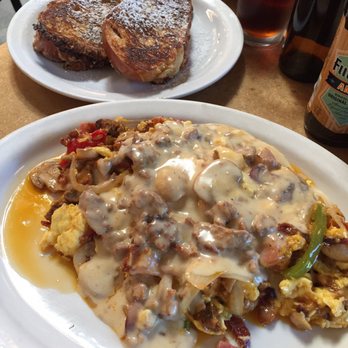 Gravy - The ginormous Dalise with a half order of French toast. - American Near Me - Portland, Oregon