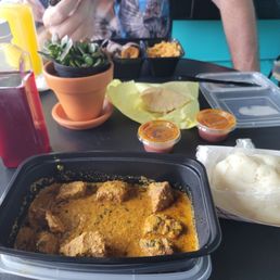 Fufu, egusi, and zobo tea