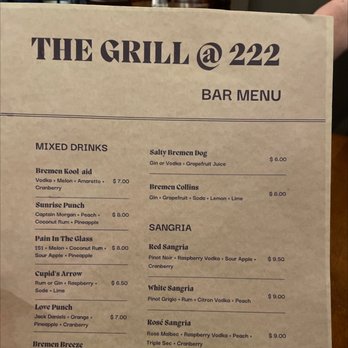 The Grill Downtown - Cocktail menu - Steakhouses Near Me - Bremen, Georgia