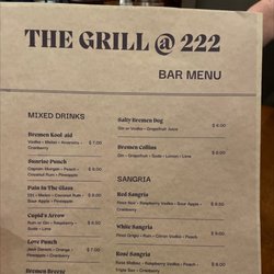 The Grill Downtown - Cocktail menu