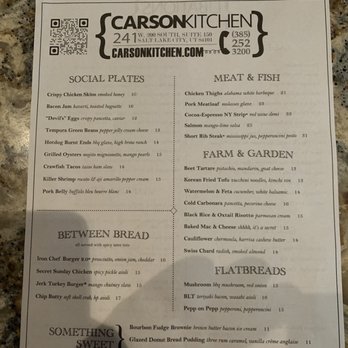 Carson Kitchen - Back of menu - New American Near Me - Salt Lake City, Utah
