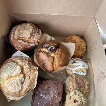 Nece's GF - Coffee cake muffin, chocolate chip muffin, blueberry muffin, brownie, savory scone, and 3 cookies - Gluten-Free Near Me - Monterey, California Nece's GF - Coffee cake muffin, chocolate chip muffin, blueberry muffin, brownie, savory scone, and 3 cookies - Gluten-Free Near Me - Monterey, California