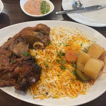 Sheeba Restaurant- Canton - Lamb Haneeth- authentic Yemen cuisine.. lamb with rice and potatoes - Mediterranean Near Me - Canton, Michigan