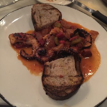 Gatsby's Landing - Grilled Octopus Chorizo Piperrada, Grilled Country Bread - New American Near Me - Roslyn, New York Gatsby's Landing - Grilled Octopus Chorizo Piperrada, Grilled Country Bread - New American Near Me - Roslyn, New York