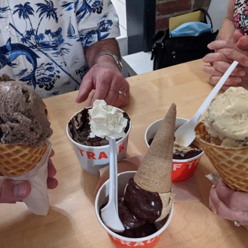 Off Track Ice Cream - Cookies n cream, nitro cold brew, salted choc pretzel & nitro cold brew, v brown sugar oatmilk cookie & choc pb with v fudge and v/gf cone - Ice Cream & Frozen Yogurt Near Me - Charleston, South Carolina Off Track Ice Cream - Cookies n cream, nitro cold brew, salted choc pretzel & nitro cold brew, v brown sugar oatmilk cookie & choc pb with v fudge and v/gf cone - Ice Cream & Frozen Yogurt Near Me - Charleston, South Carolina