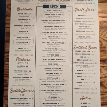 Hundred Proof - Menu side one - San Diego, CA