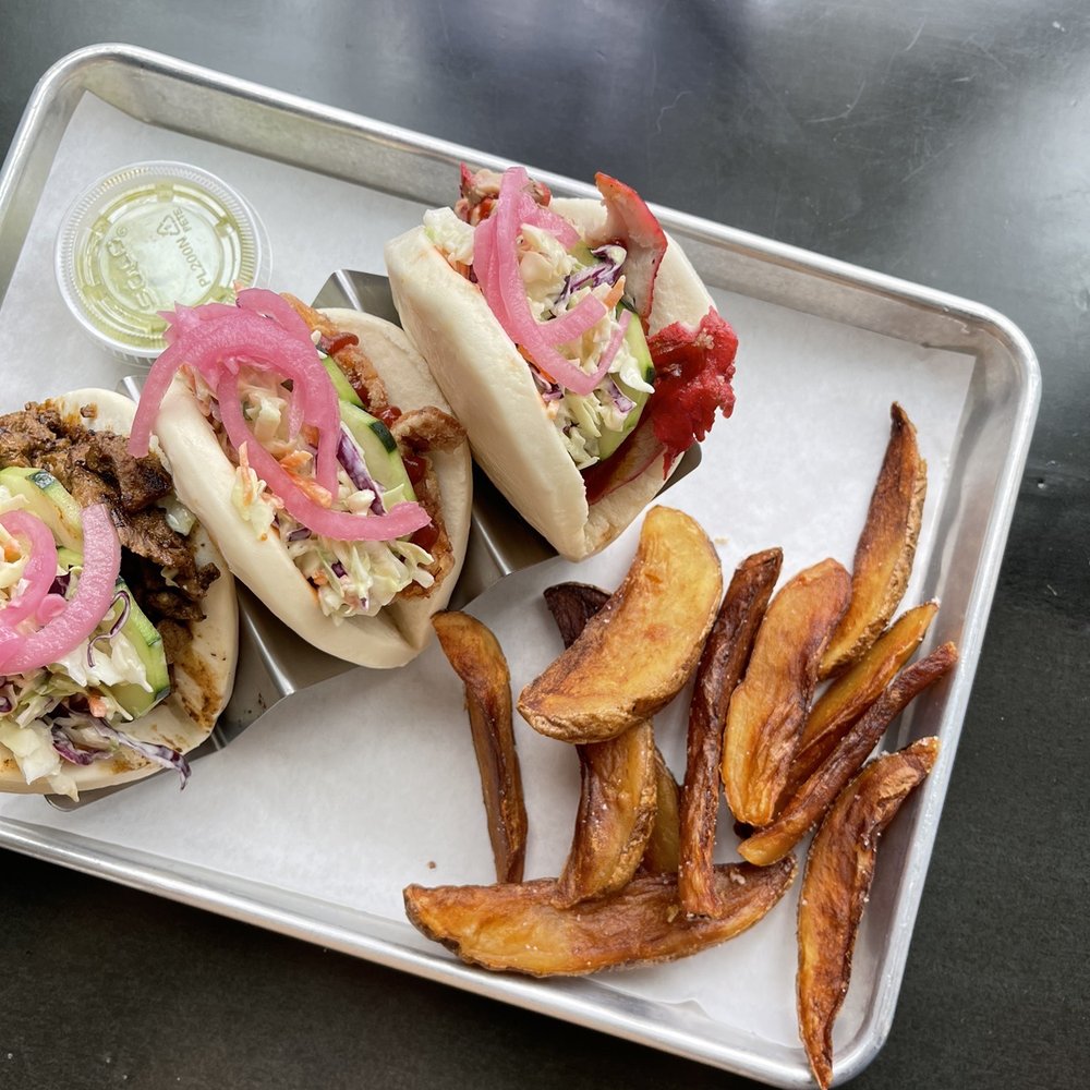 Chubby Bao House - 3 for $15 baos that comes with a side of fries and their house sauce (green) - Asian Fusion Near Me - Salem, Oregon