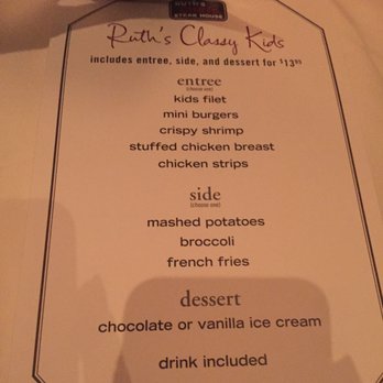 Ruth's Chris Steak House - The kids menu options - Seafood Near Me - Baltimore, Maryland Ruth's Chris Steak House - The kids menu options - Seafood Near Me - Baltimore, Maryland
