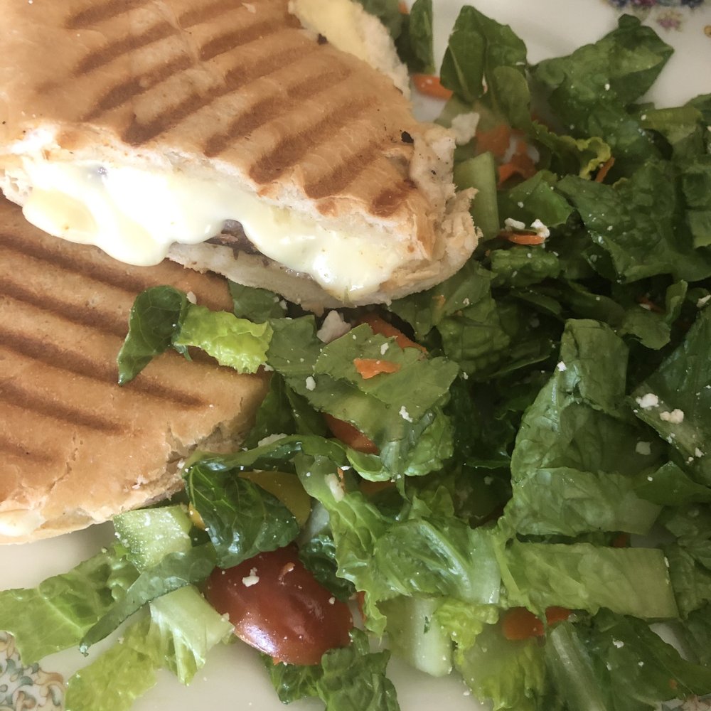 Gourmet French Dip Sandwich with melted Swiss and house salad. Delicious!! Gourmet French Dip Sandwich with melted Swiss and house salad. Delicious!!
