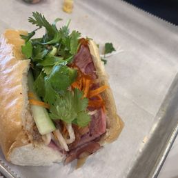 Classic banh mi ( the other half is in my husbands mouth, he couldn't wait) Classic banh mi ( the other half is in my husbands mouth, he couldn't wait)