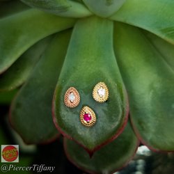Heirloom Tattoo - 14K Gold Milgrain Pear threadless ends from Body Gems