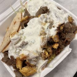Greek Gyros Memorial Blvd - Gyro Platter with chicken. Side salad, rice and pita. Extra EXTRA 'ziki!
