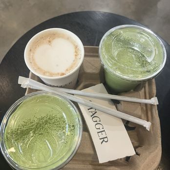 Stagger Coffee - 2 matcha lattes and 1 chai latte - Coffee & Tea Near Me - Los Angeles, California