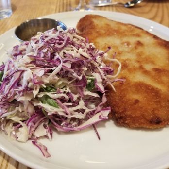 Buttonwood - Pork schnitzel so crispy they could hear my crunch across the room at the bar - New American Near Me - Newton, Massachusetts Buttonwood - Pork schnitzel so crispy they could hear my crunch across the room at the bar - New American Near Me - Newton, Massachusetts