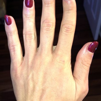 Jewel Nails - Nails done by Jennifer. The color is Opi Bogota Blackberry.  My nails are ready for Christmas! - Nail Salons Near Me - Morganville, New Jersey