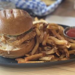 Press 195 - Buttermilk Chicken Breast with Onions Rings, jalapeños & chipotle sauce